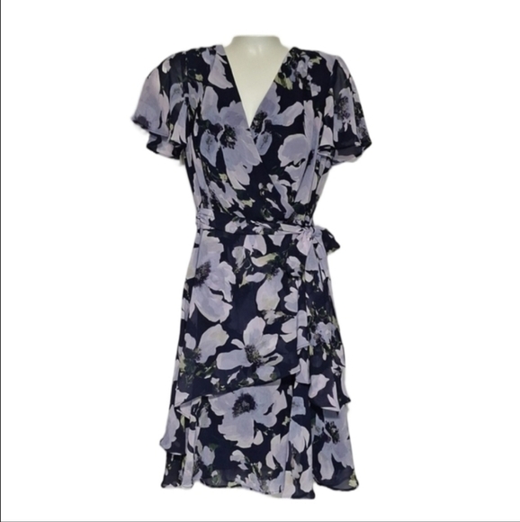 Tahari Dresses & Skirts - Tahari Floral Midi Dress V-Neck Faux Wrap